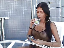 A Dark-Haired Jizz Sucker Enjoy Cum On Tits