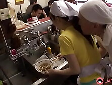 Cute Chinese waitress Asuka gets gangbanged and creampied in public