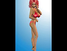 3D Redhead with HUGE tits in a red bikini