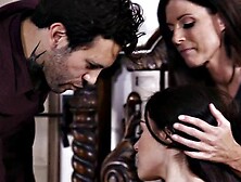 hairy babysitter teen enjoys 3some with married couple