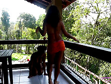 Sexy Latina gets her dirty feet and toes worshiped by a curvaceous female slave