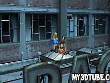 3D Catwoman getting fucked with a toy on a roof