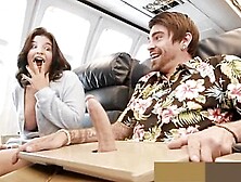 Naughty Girls LaSirena69 & Hazel Grace Go To The Back Of The Plane & Share Lucky's Cock - Interracial Threesome