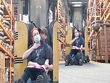 Gigantic Boss Mounts Lady On Reach Truck - Freeuse Machine Shop Industrial Chick Quickie