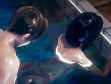 This realistic 3D anime shows a horny babe fucking in the pool