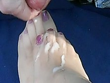 Horny lover strokes his hard cock and cums on my nylon stockings outdoors