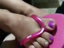 Footjob in flip flops from colombia