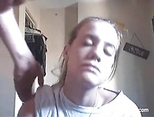 He cums on face of cute GF with eyes closed