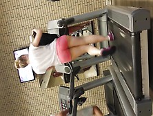 Hot Blond Girl On Threadmill Running With Thong