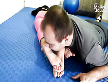 Gym trainer smells his customer's magnificent soles and stinkin' socks (gym soles,  sole adore,  stinking soles)