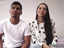 Couples: Valerin and her chocolate nipples.  Colombian lovers in porn casting
