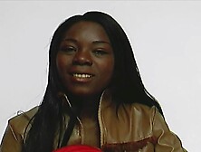 Dark haired German ebony pleasing her muff with a white dong