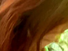 Redhead gal sucks large jock at home after school