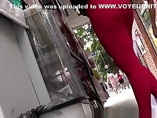 Candid Ebony teen girl in tight red pants