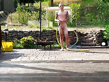 Sissy Poses Naked In The Open Air And Plays With Himself