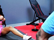 Showing my big tits to my fellow gym instructor