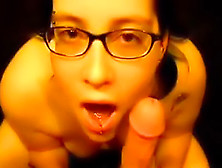 Nerdy Glasses Slut Deepthroat Blowjob