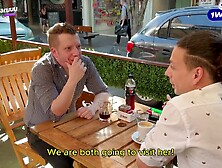 That babe gets screwed in a three-some to close the deal - Double Creampie