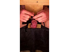 Double Handsfree Ballbusted Cum,  Balls Fastened To Board