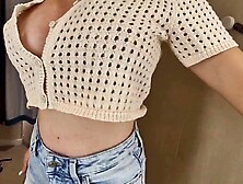 Spying on a golden-haired with a large butt NO PANTY in a public