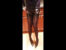 Crossdresser Sissy In Latex Pantyhose Heels And Nylon Layers