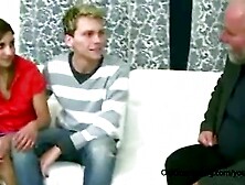 Horny old man seduced his sons girlfriend while he was away