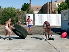 Horny Gay Fellows Are Having Interracial 3Way After Training Outside