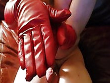 Elbow Length Red Leather Gloves Masturbation