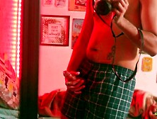 Uncut Latino Camilo Brown Jerks Off And Cums On Mirror Before Bedtime