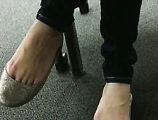 Candid Teen Shoeplay Dangling Close-Up College Library