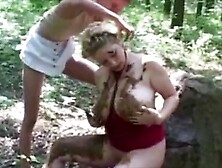 Mom And Daughter Scat Playing In Nature