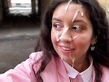 Fucked and went to college with cum on her face - Cumwalk