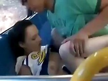 Asian guys fuck white cheerleader on bus