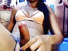 Seductive Black Ladyboy Faps Her Humongous Cock