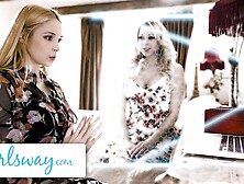 GIRLSWAY Attractive MILF Sarah Vandella Reaches her Stepmom Katie Morgan for some Scissoring Nostalgia