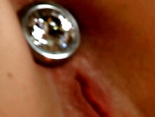 Blond Bombshell Riding A Giant Dong While Masturbating