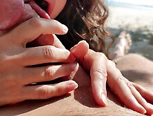 Fucking public blowjob on a German beach while people are walking