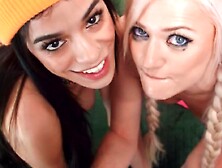 Cameraman Gets It On With Blonde And Brunette Girlfriends