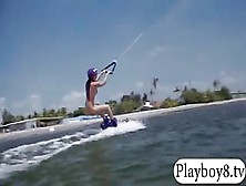 Three Horny Girls With Big Boobs Try Out Wake Boarding