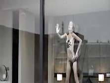 Skinny white lady fucked against glass window by BBC