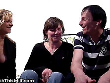 Real German Mature wife with Big natural Tits suprised to FFM Threesome Casting