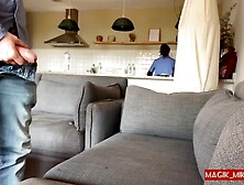 Part one: DONG FLASH MAID, pervert jerks off and gets caught by naive nanny, she licks him deep