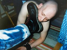 Gay Skinhead Slave Licking Boots & Eating Cum