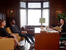 Two mature beauties sharing a young stud's cock