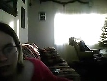 Nerdy Glassed Pregnant Girl Masturbates On The Sofa