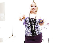 Blonde And Purple Against The White Font:...