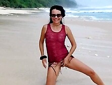 Public Beach Butt Plug Insertion By A Solo Female