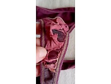 Cumshot on thiny ripped red Thong