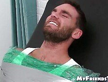 Bearded restrained jock Chase Lachance tickled by master