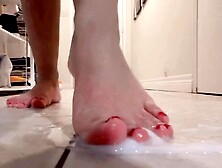Bare Feet Playing In Daddys Cum Puddle